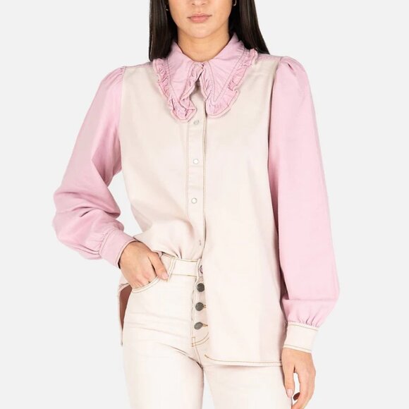 Ganni Ruffled Two-Tone Organic Denim Shirt - Picture 4 of 12